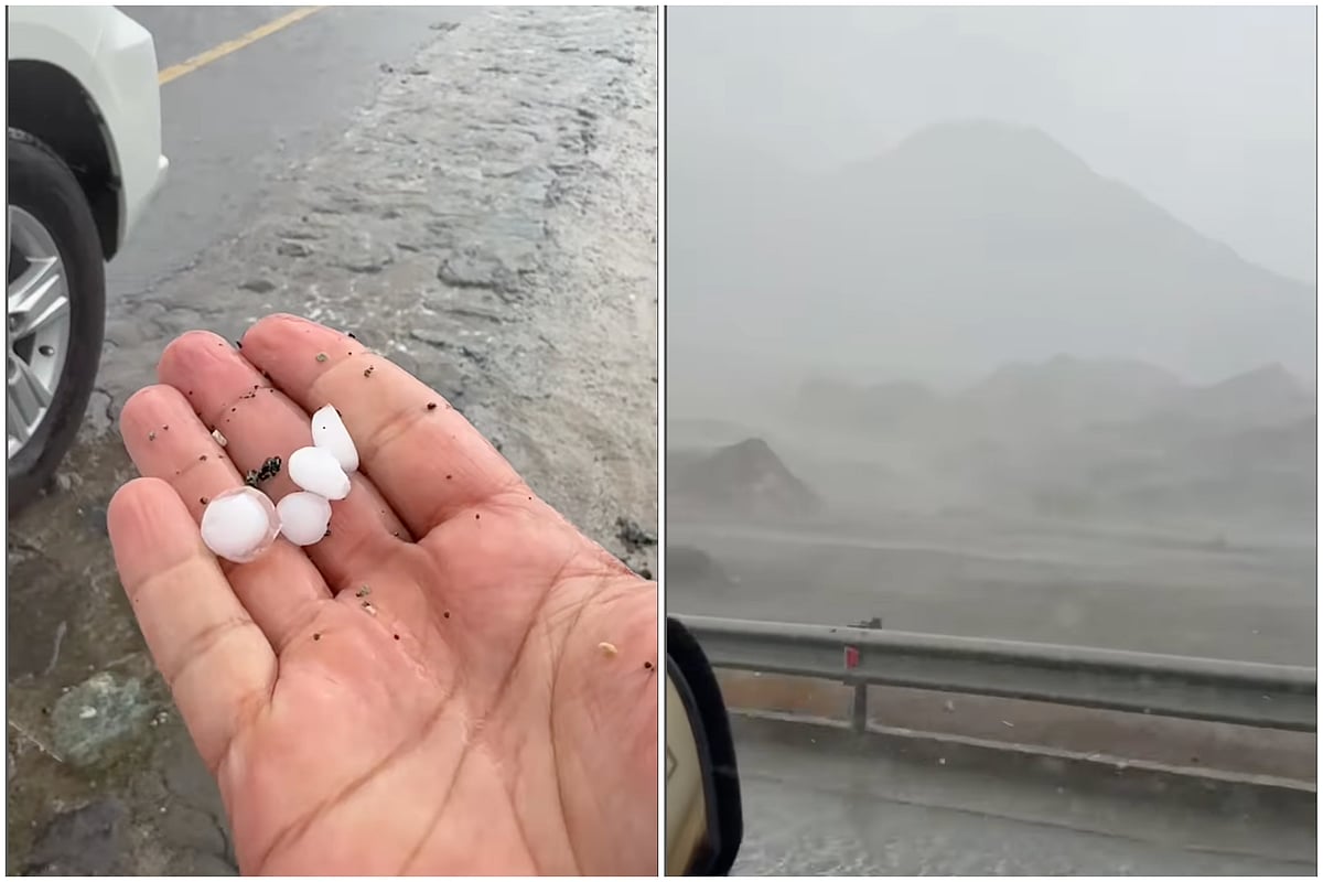 请查看以下内容：阿拉伯联合酋长国部分地区遭遇大雨、冰雹，带来从炎热中的缓解